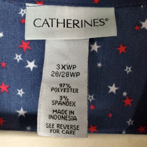 Catherines Womens Navy Blue Star Lightweight Button Up Tunic Blouse Size 3XWP - Picture 3 of 5